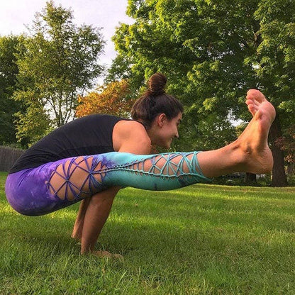 Purple to sea glass yoga leggings Ombre Braided leggings