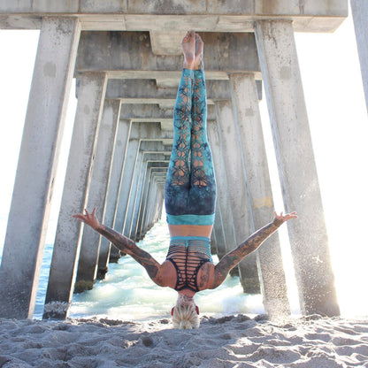 BLACK TEAL OMBRE Braided leggings Hand Dyed  Yoga Leggings
