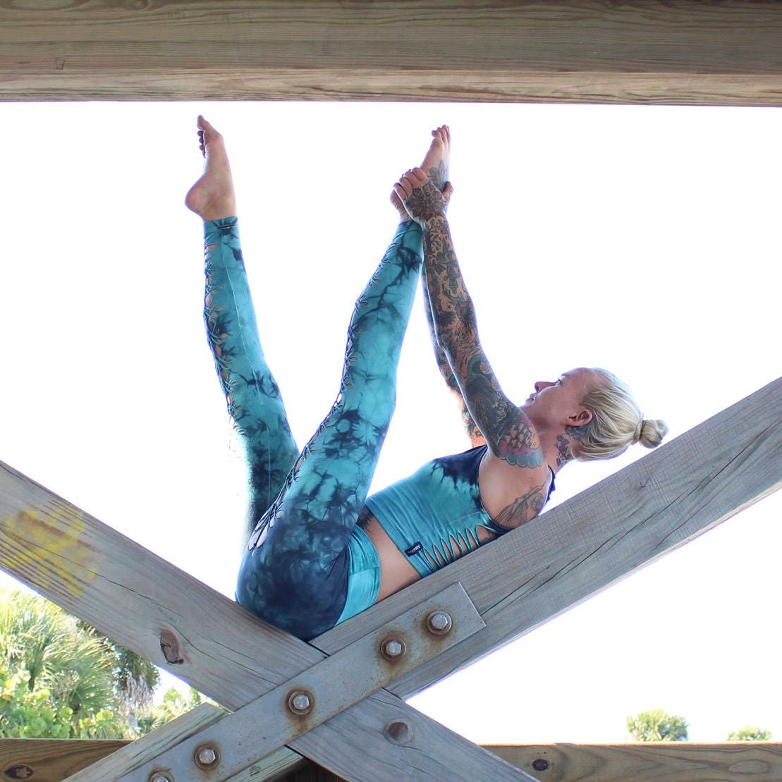 BLACK TEAL OMBRE Braided leggings Hand Dyed  Yoga Leggings