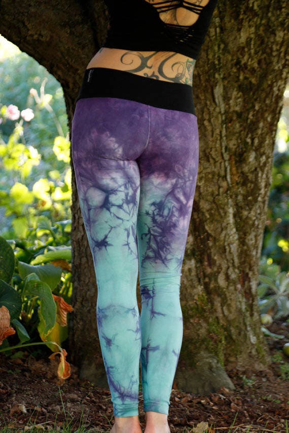 Purple to sea glass yoga leggings Ombre Braided leggings