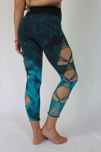 Braided Yoga Leggings Blue Topaz Hand Dyed