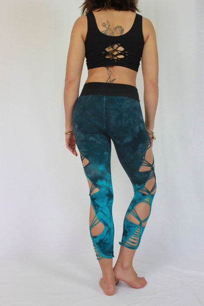 Braided Yoga Leggings Blue Topaz Hand Dyed