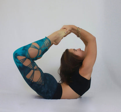 Braided Yoga Leggings Blue Topaz Hand Dyed