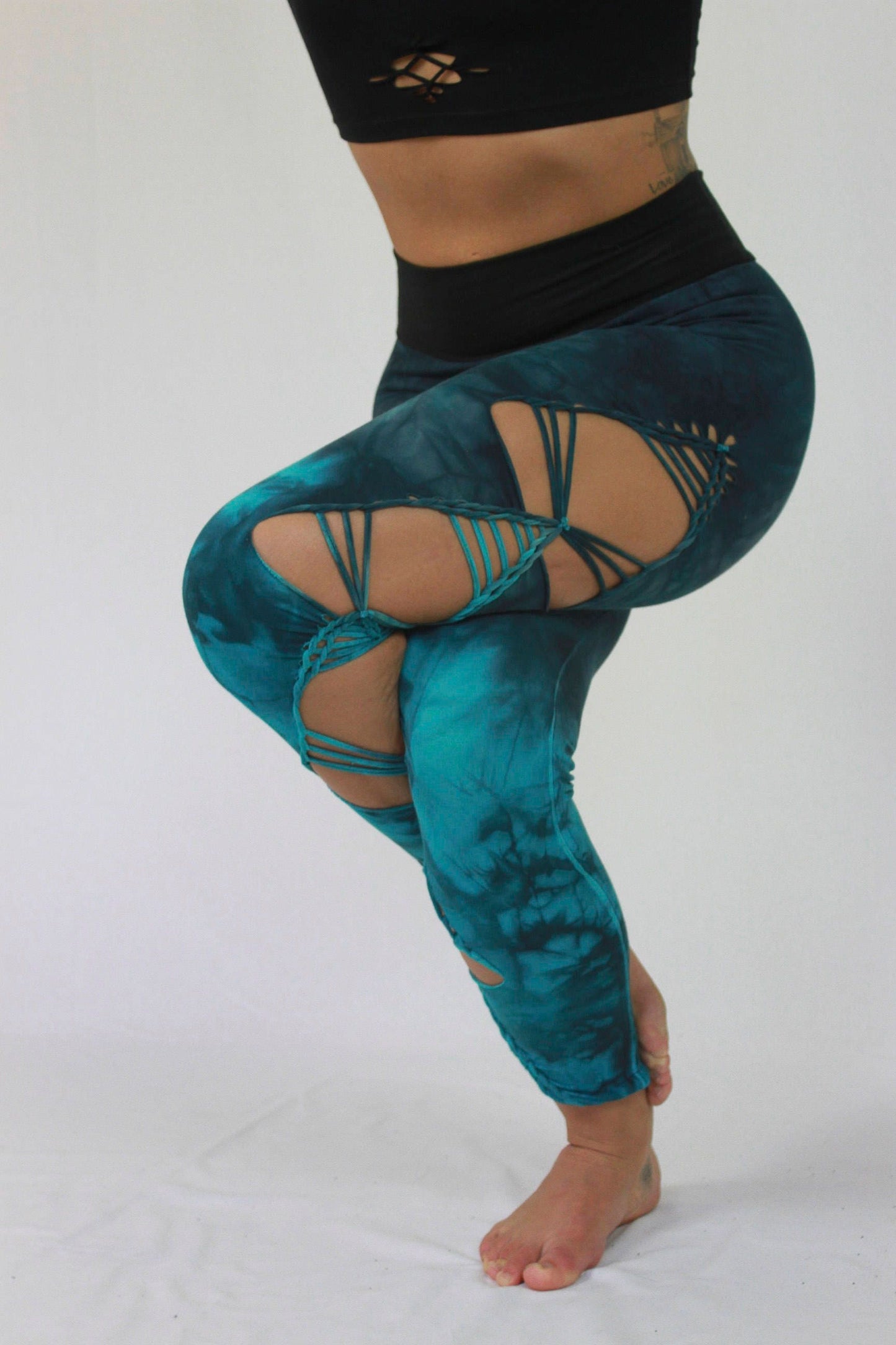 Braided Yoga Leggings Blue Topaz Hand Dyed