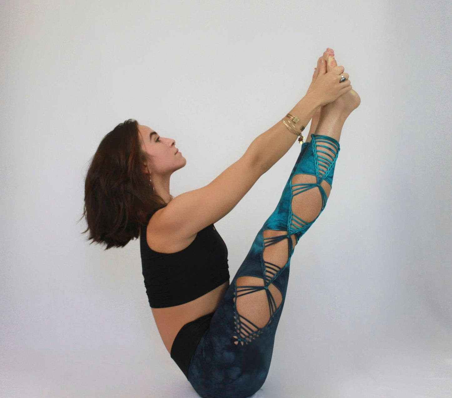 Braided Yoga Leggings Blue Topaz Hand Dyed