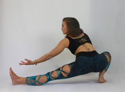 Braided Yoga Leggings Blue Topaz Hand Dyed __etsy:1384946353