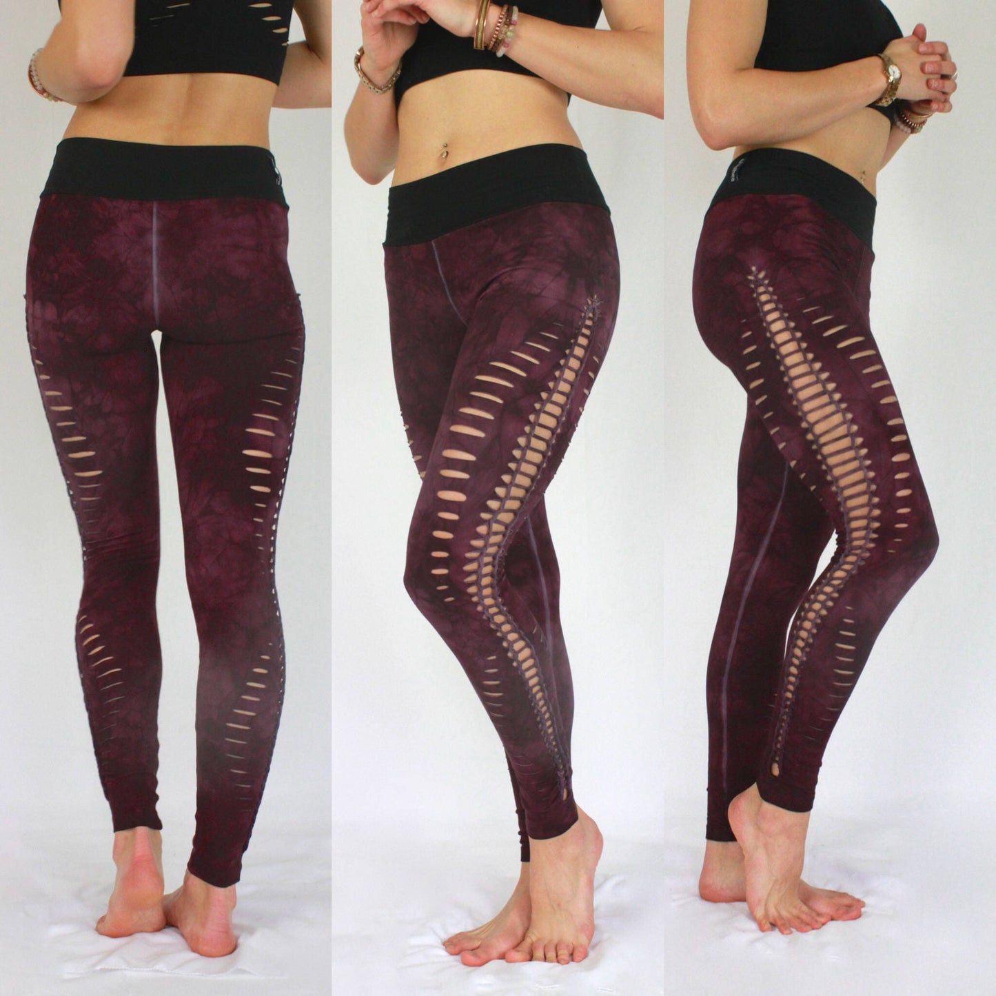 Braided Yoga Leggings Hand Dyed "Black Cherry" /Festival//dance