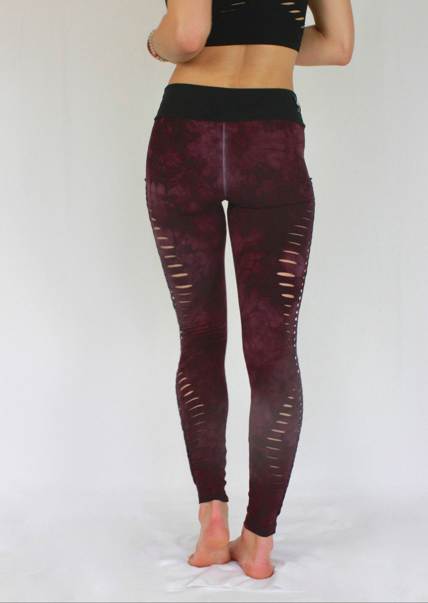 Braided Yoga Leggings Hand Dyed "Black Cherry" /Festival//dance