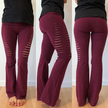 Yoga Pants Foldover Slit pants, ripped pants, gift for her