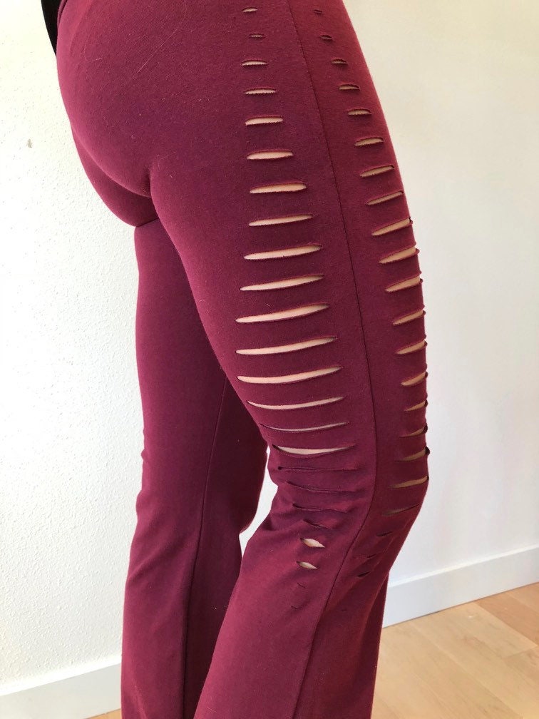 Foldover High Waist Yoga Pants: Slit Flare Cotton Spandex __etsy:1655123343