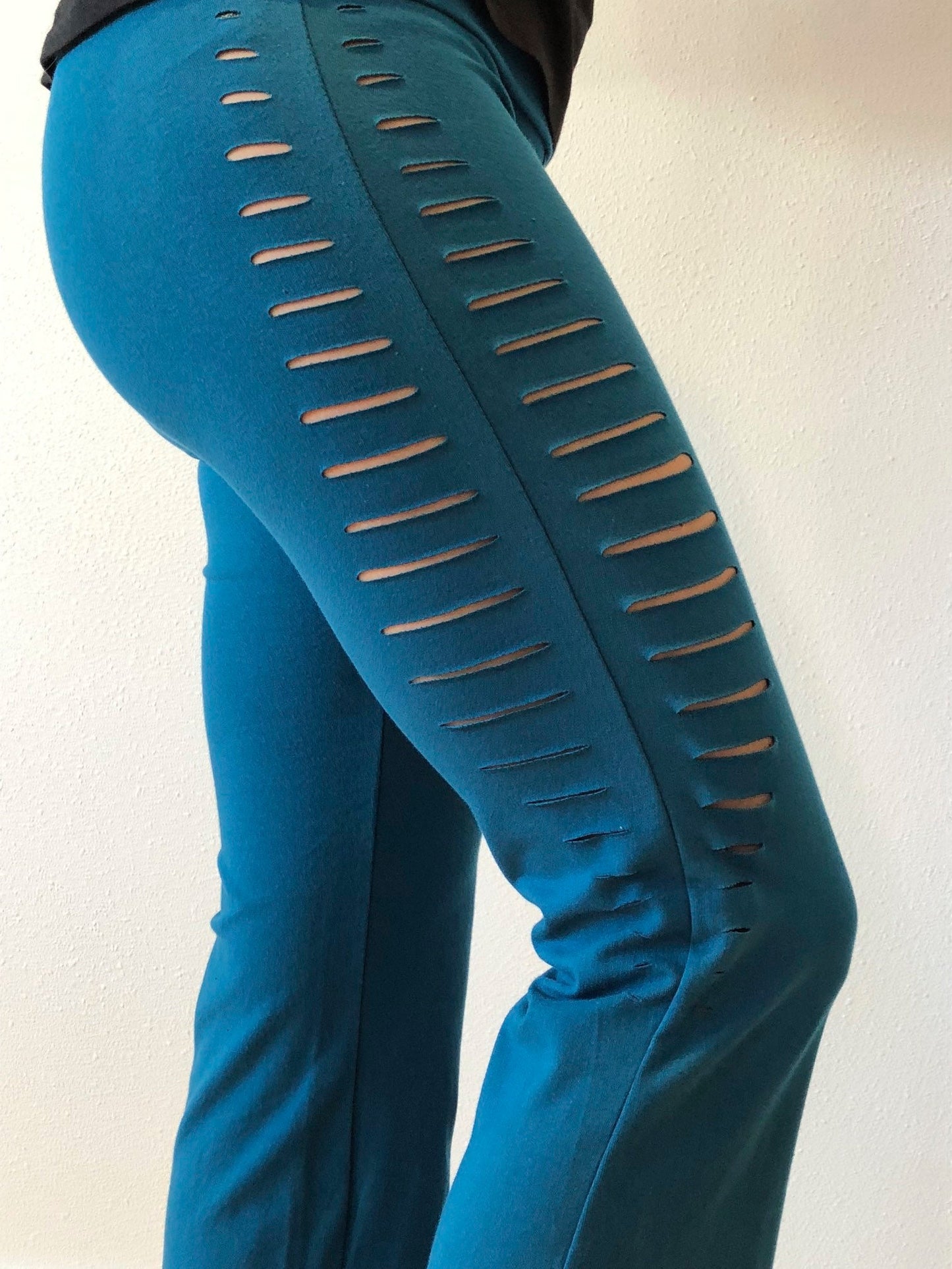 Foldover High Waist Yoga Pants: Slit Flare Cotton Spandex __etsy:1655124481