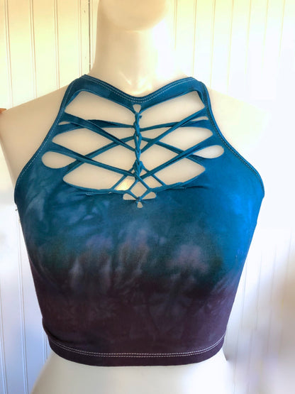 Blue Cherry Warrior Hand Dyed Crop Top Open back Yoga Tank __etsy:1803294026