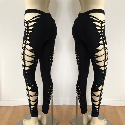 Goddess 2Braided Yoga Leggings, boho, festival clothing, hoop fashion, ripped leggings, pole dance, slit weave