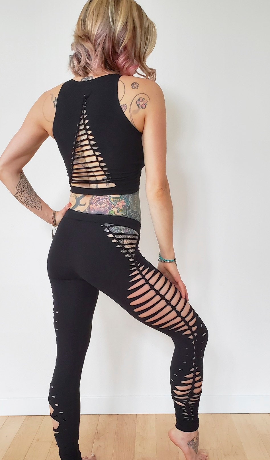 Goddess Braided Yoga Leggings, boho, festival clothing, hoop fashion, ripped leggings, pole dance, slit weave