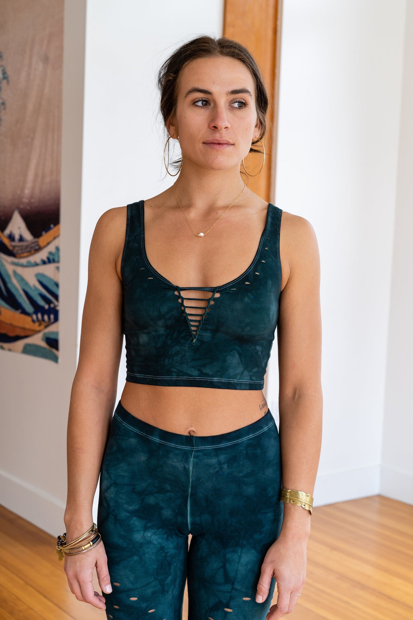 Deep Emerald Lace Up Crop Top Open back Yoga Tank