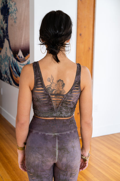 Shitake Strappy Crop Top Open back Yoga Tank Slit Weave