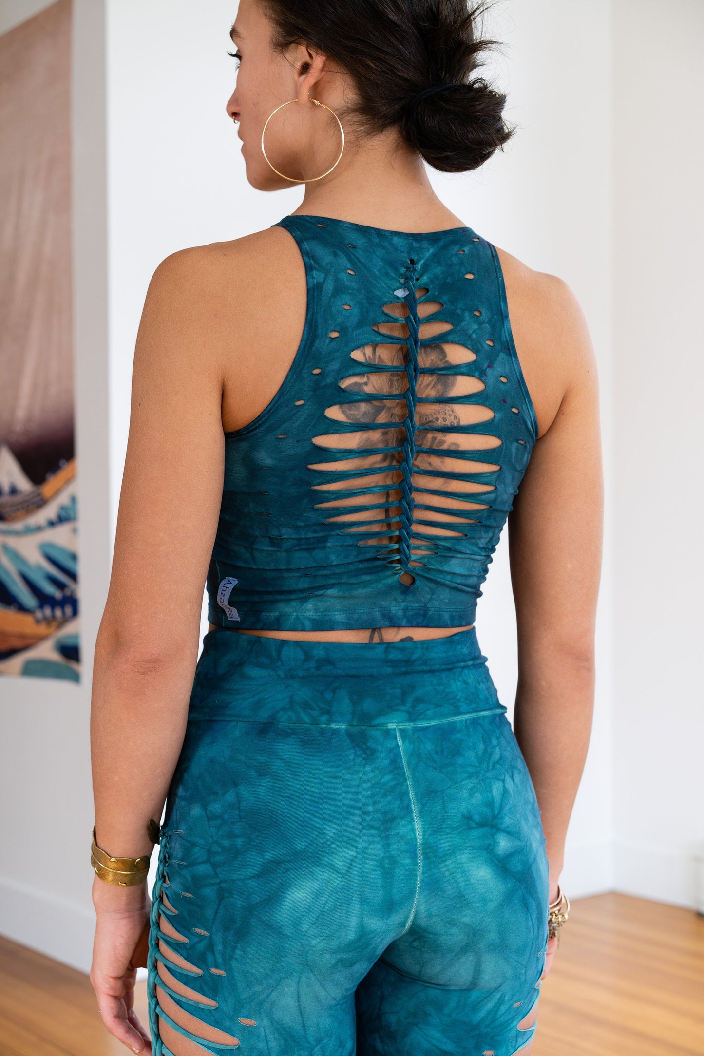 Teal Shiva Crop top Hand dyed Yoga Slit weave Fire hula hoop