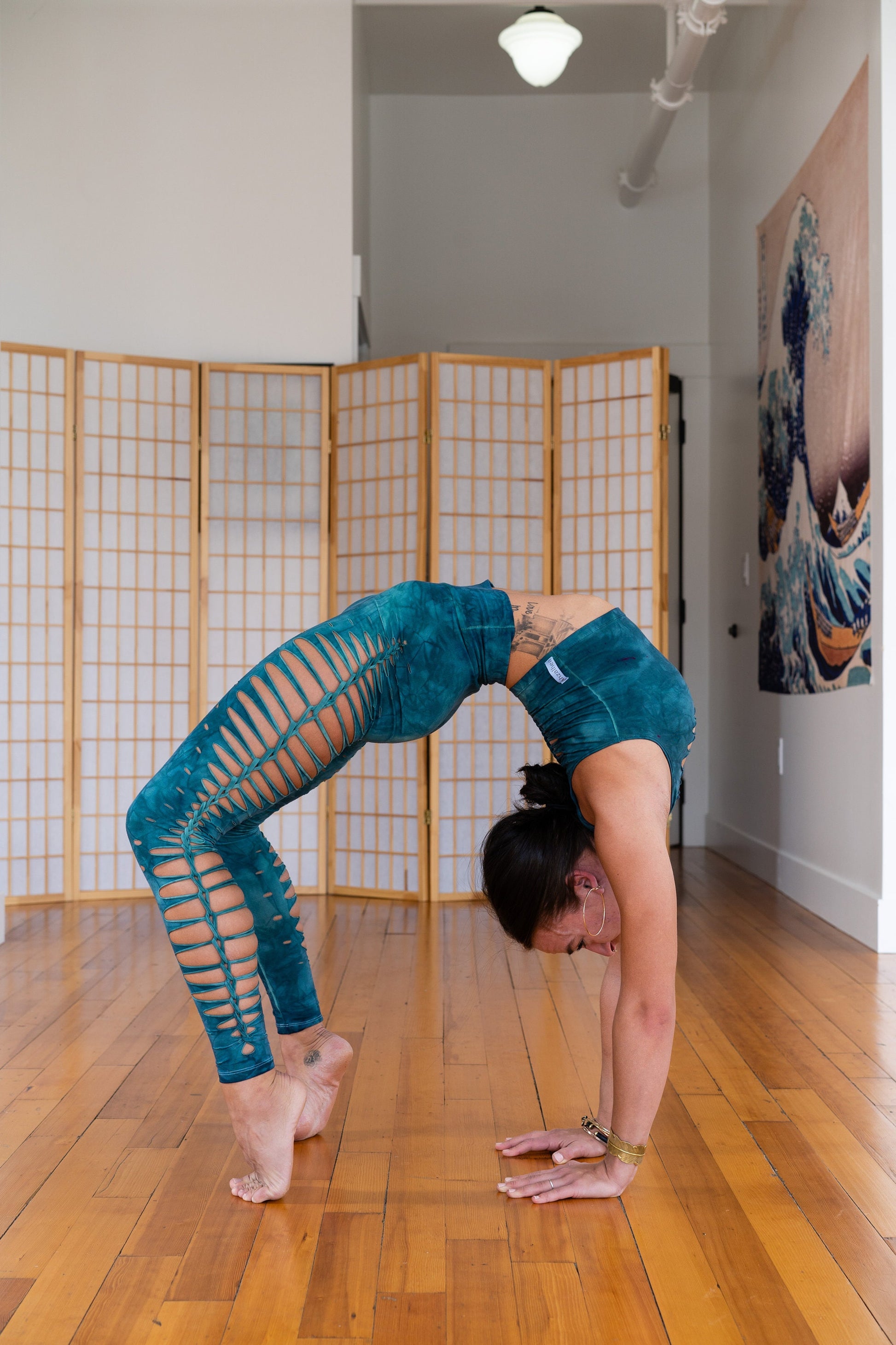 Teal Shiva Yoga leggings Hand Dyed __etsy:2025537062
