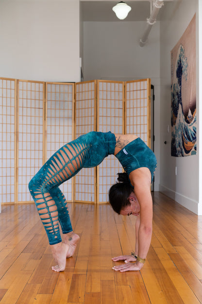 Teal Shiva Yoga leggings Hand Dyed __etsy:2025537062