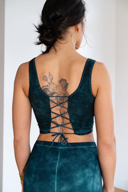 Deep Emerald Lace Up Crop Top Open back Yoga Tank