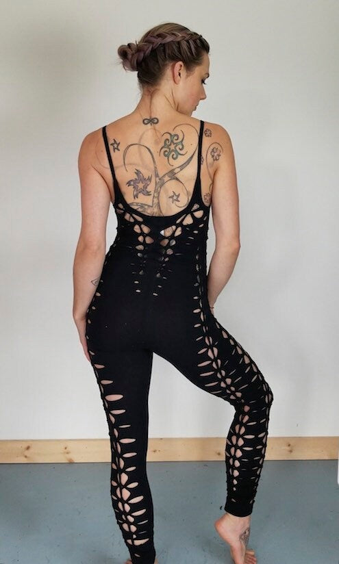 Ebony Braided Bodysuit Catsuit festival fire performer __etsy:2222917327