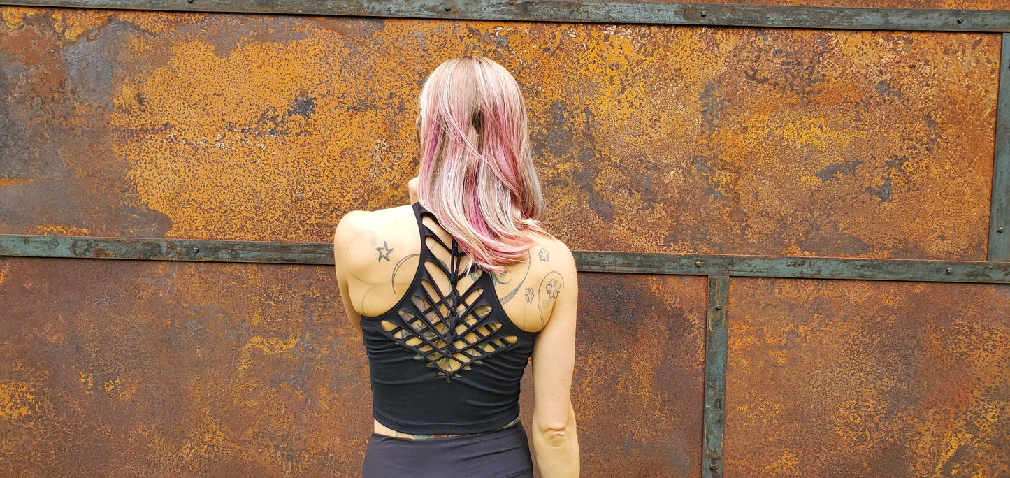Warrior Braided Crop Tank Top, crop tank, festival shirt, pole dance, slit weave, hoop fashion