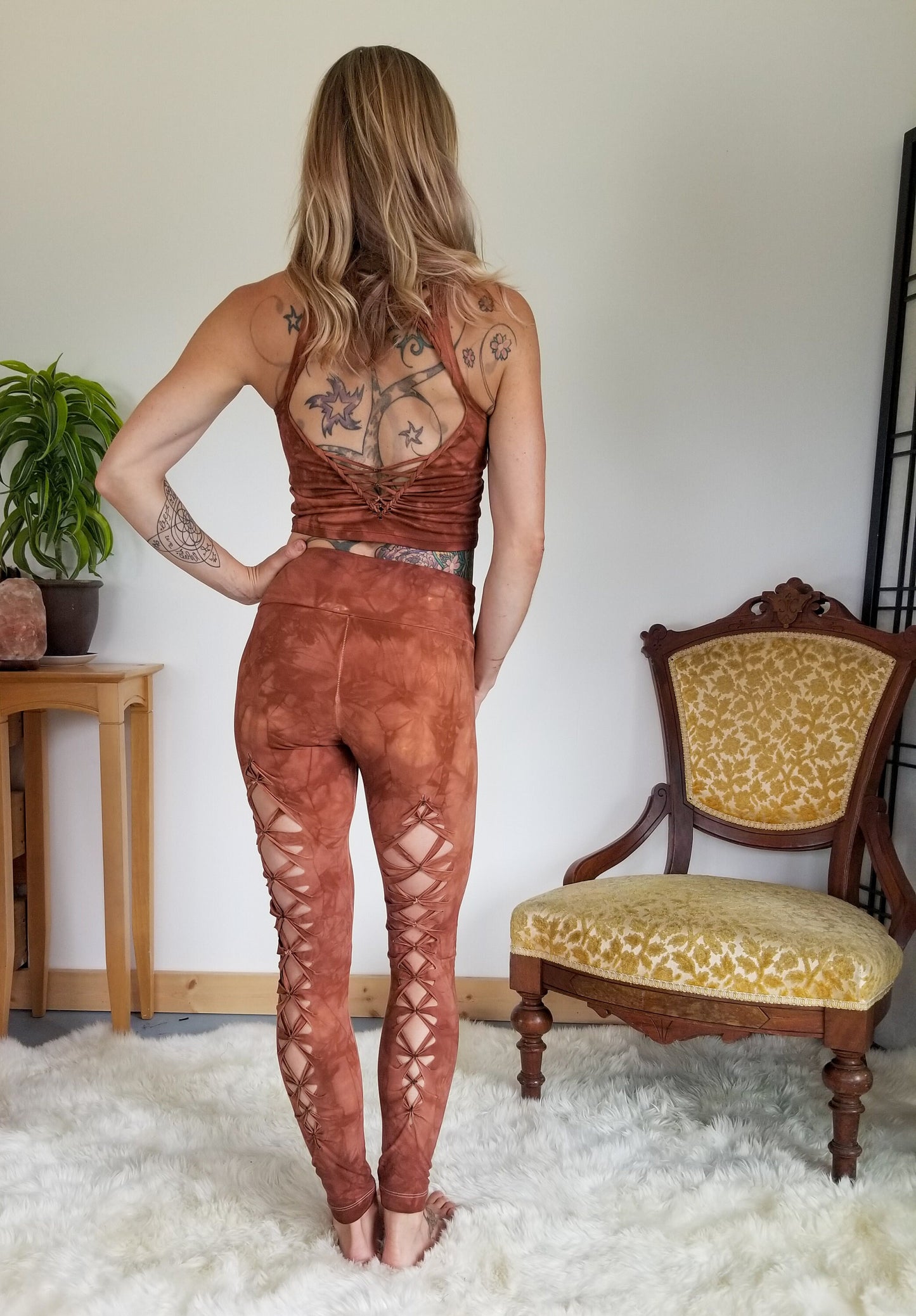 Yoga Braided leggings Hand Dyed Terracotta __etsy:2421723584