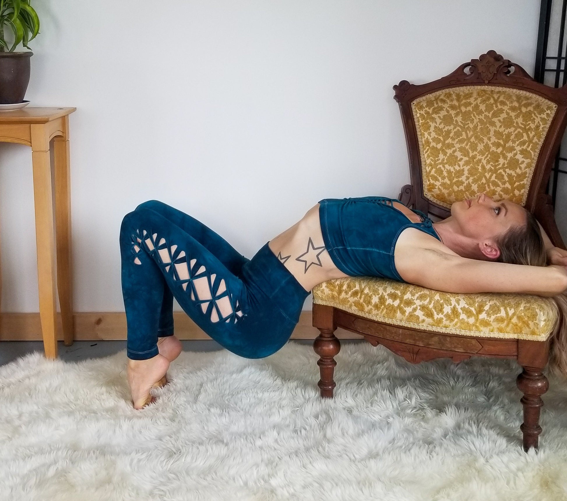 Yoga Braided leggings Hand Dyed Dark Jade __etsy:2423361958