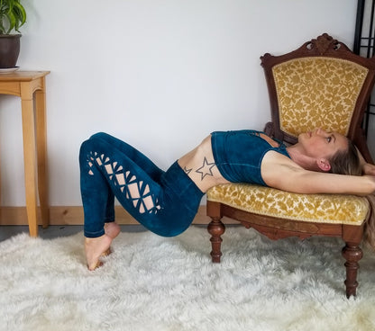 Yoga Braided leggings Hand Dyed Dark Jade __etsy:2423361958