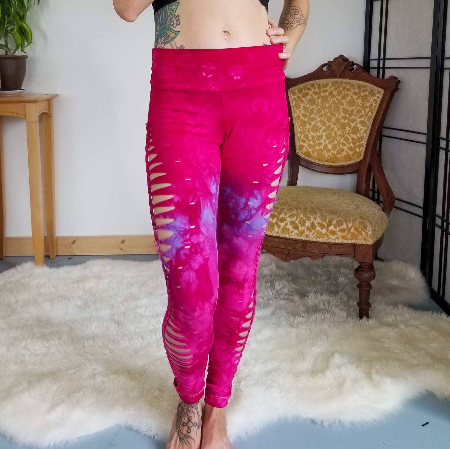 Yoga Braided leggings Hand Dyed Dragon Fruit