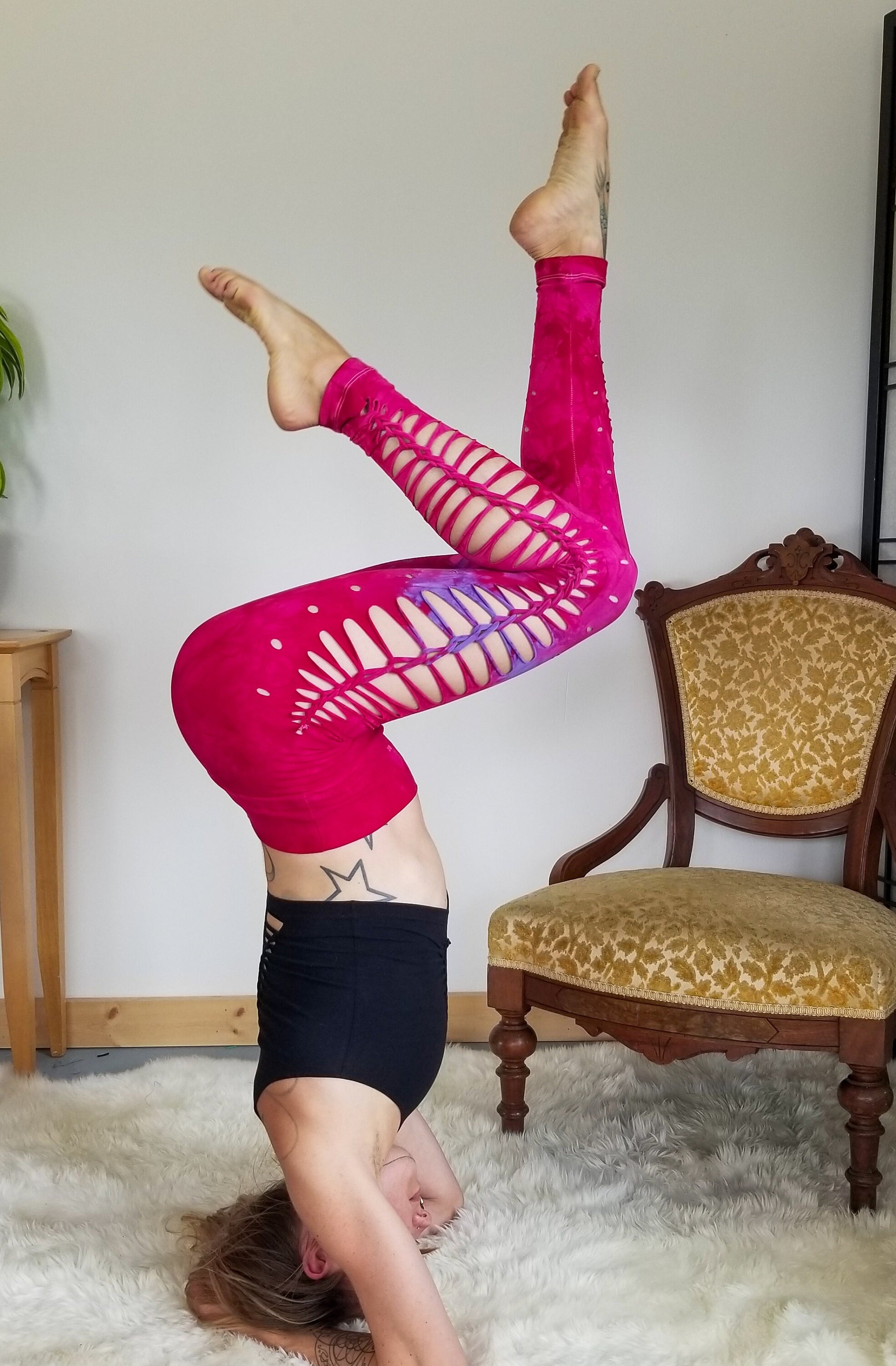 Yoga Braided leggings Hand Dyed Dragon Fruit __etsy:2423370098