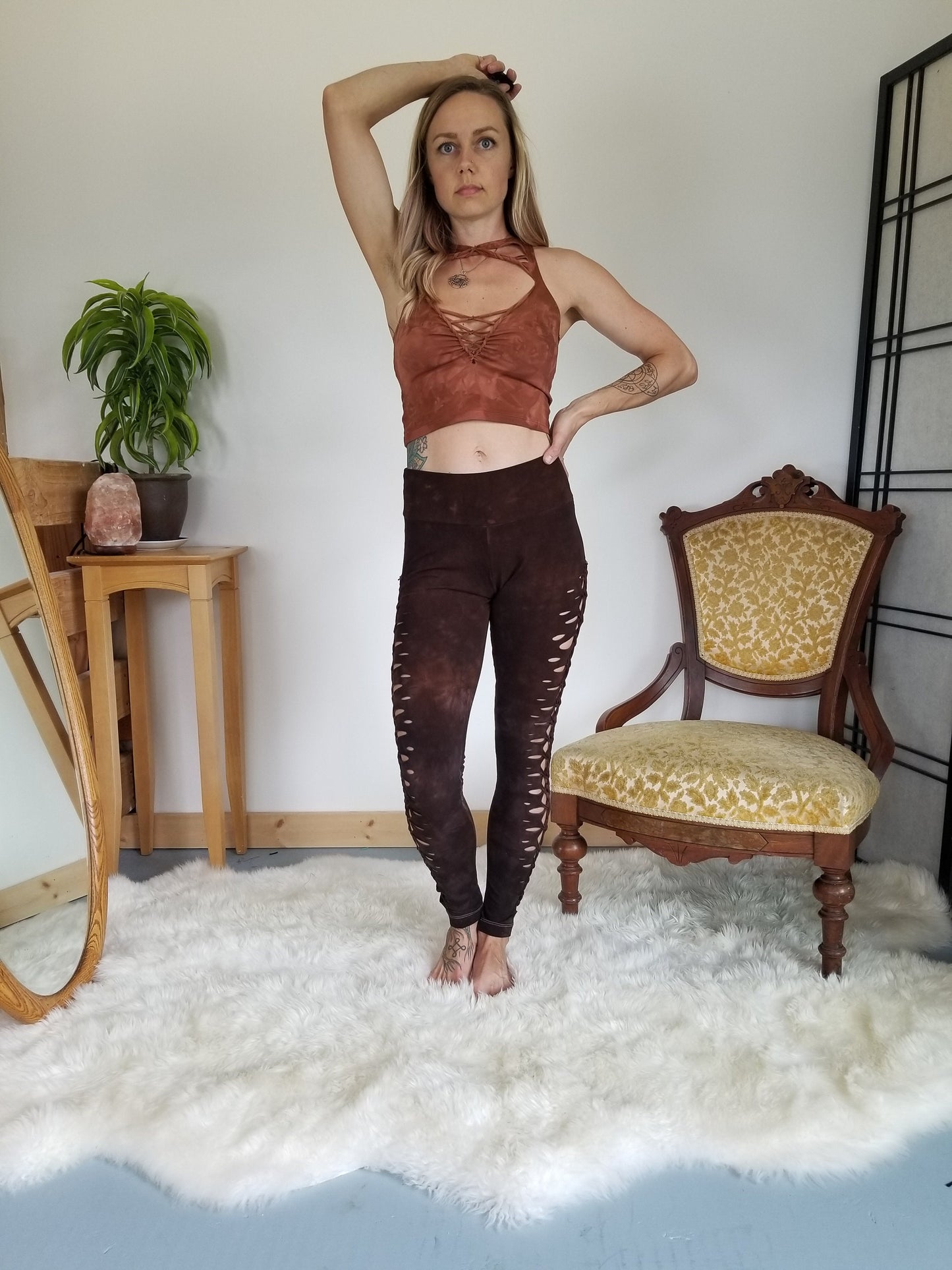 Terracotta Crop top Hand dyed Yoga Slit weave Fire hula hoop