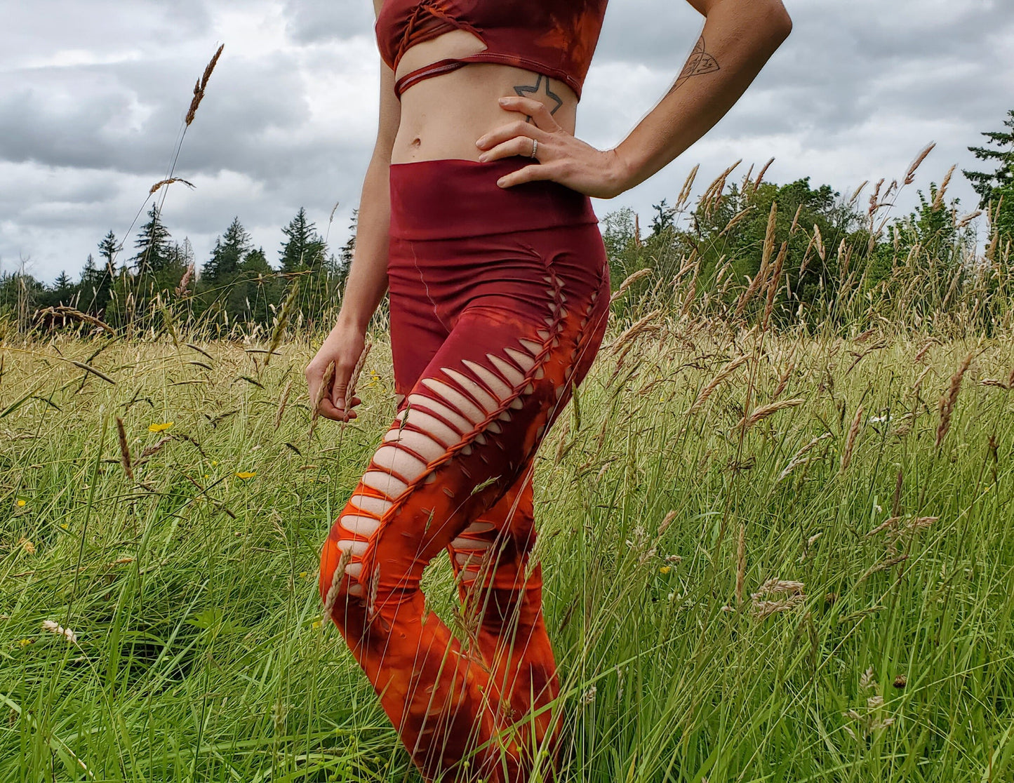 Sunset Fire Yoga leggings Hand Dyed __etsy:2431276829