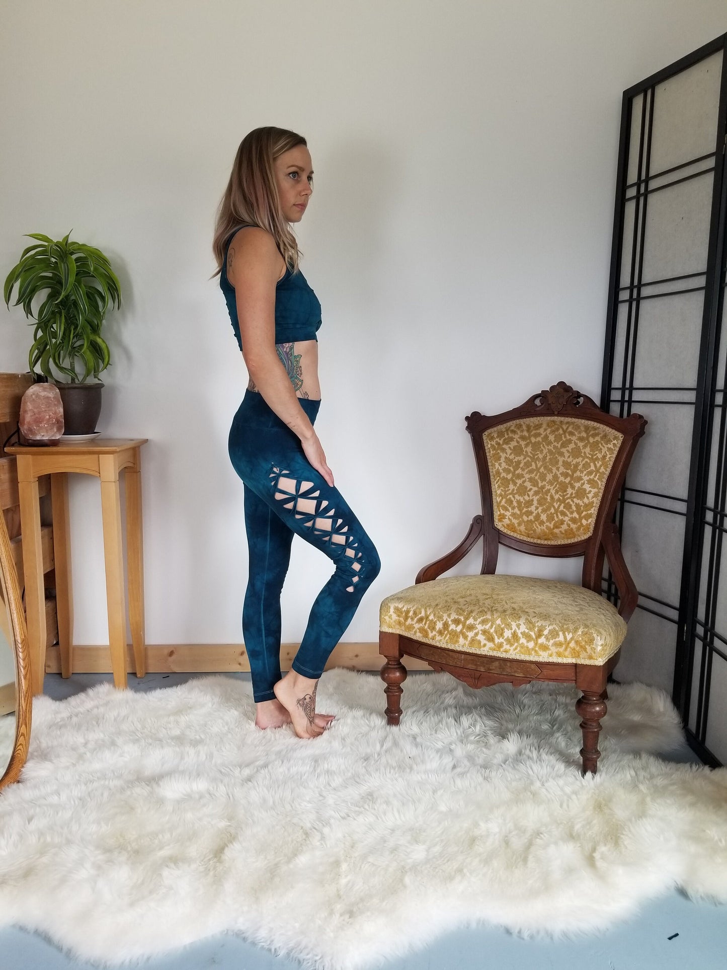 Yoga Braided leggings Hand Dyed Dark Jade