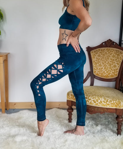 Yoga Braided leggings Hand Dyed Dark Jade