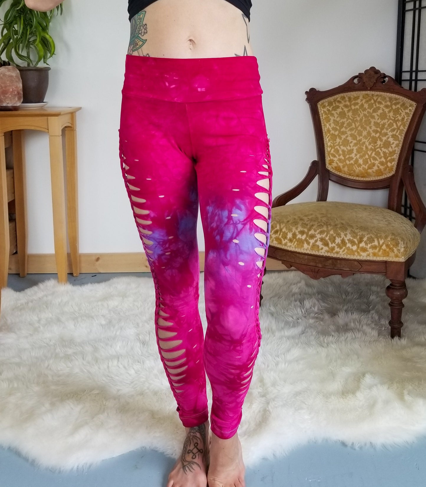 Yoga Braided leggings Hand Dyed Dragon Fruit