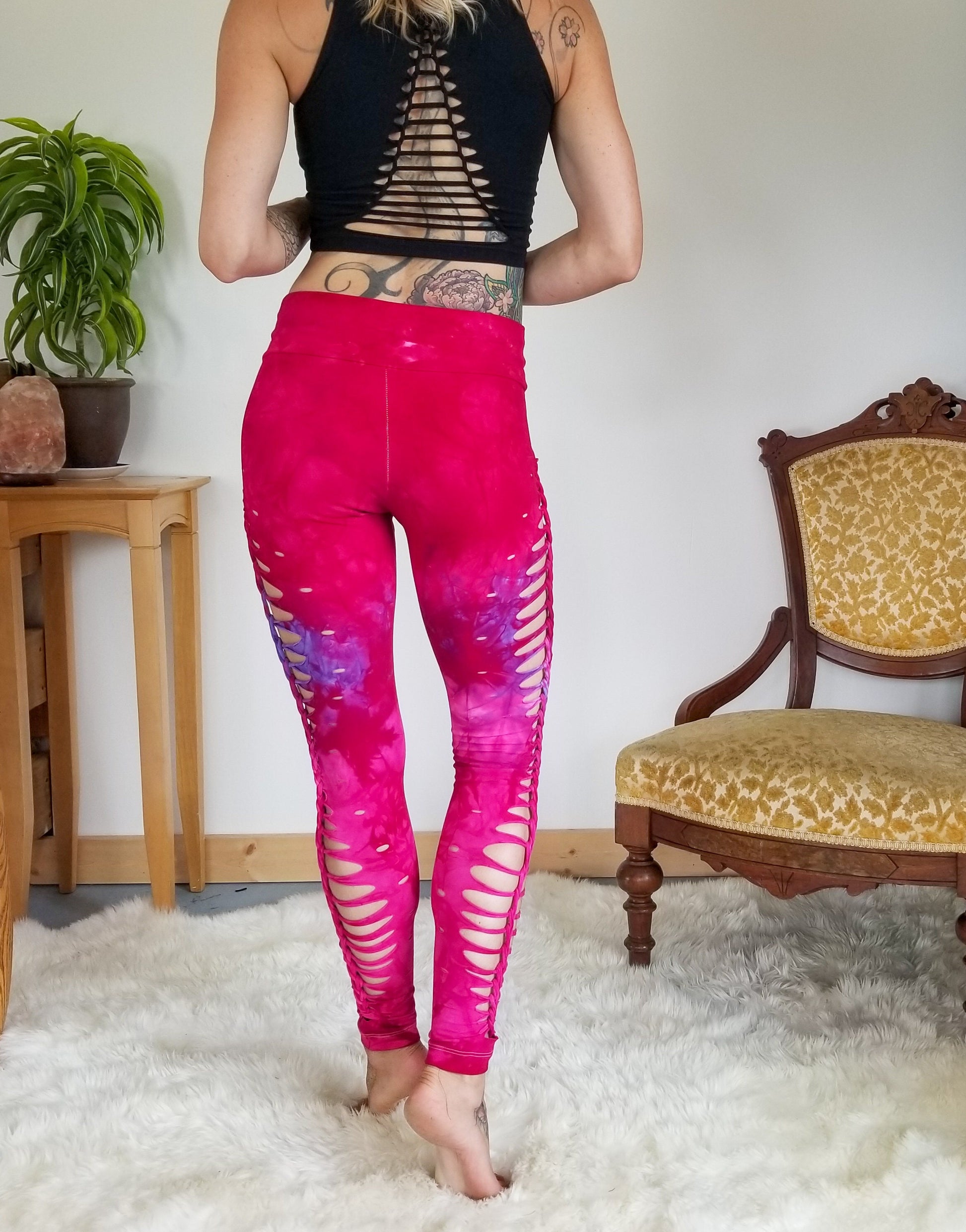 Yoga Braided leggings Hand Dyed Dragon Fruit __etsy:2470998927