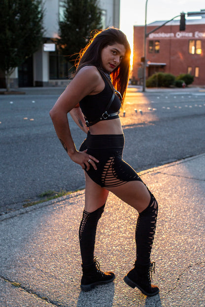 Skye Braided Garter Leggings: Ripped Slit Weave, Festival Fashion __etsy:2582066351
