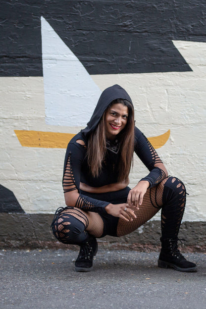 Haven Hooded Long Sleeved Crop Top Braided Shirt/Festival//Yoga//Boho __etsy:2589785425