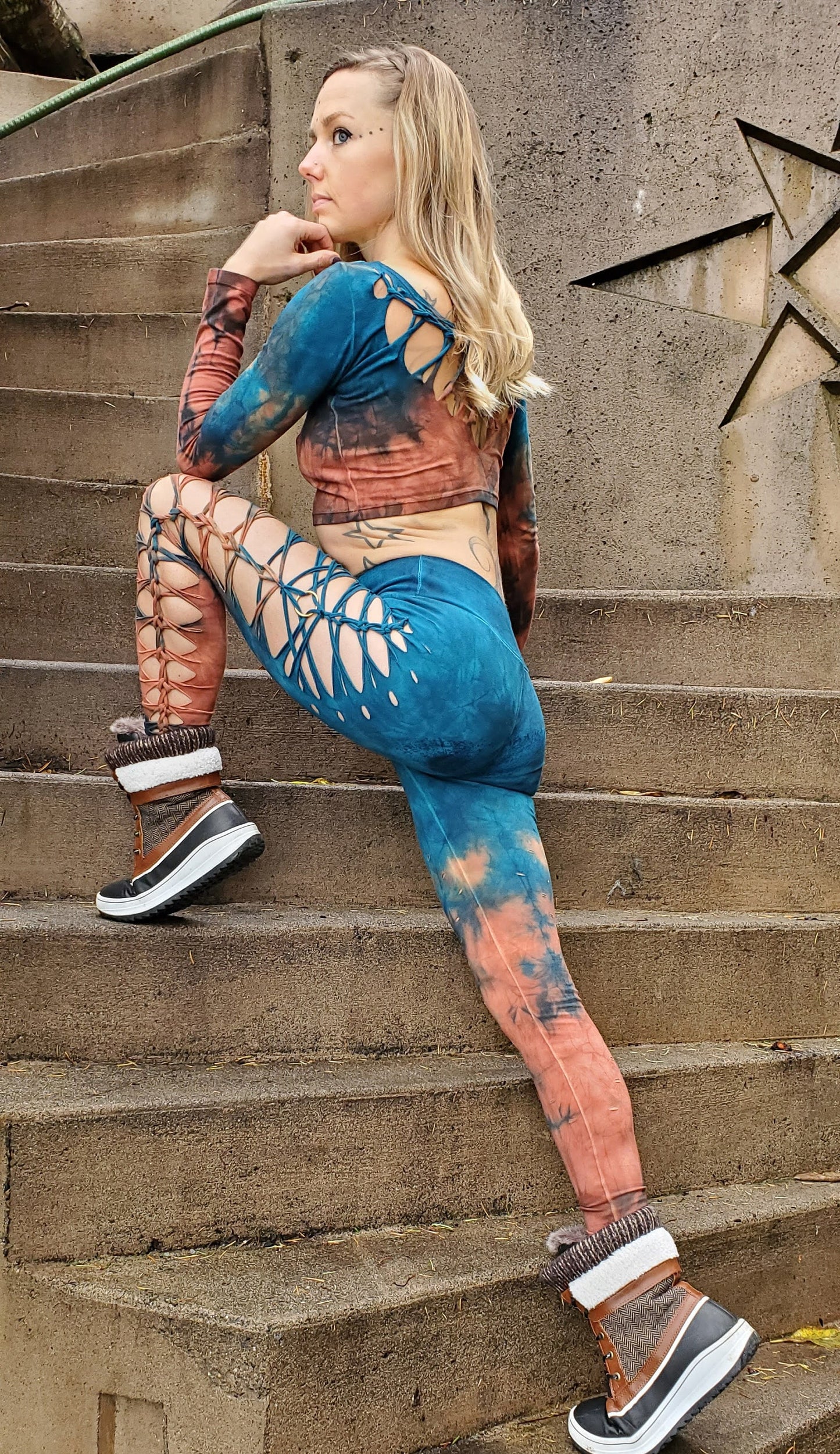 Terracotta to Jade Yoga leggings Hand Dyed __etsy:2680061688