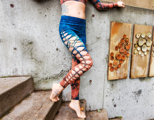 Terracotta to Jade Yoga leggings Hand Dyed