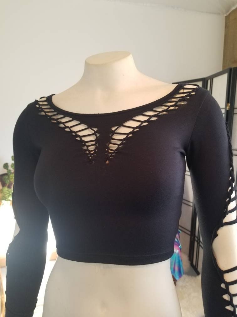 Haven Hooded Long Sleeved Crop Top Braided Shirt/Festival//Yoga//Boho __etsy:2737184132