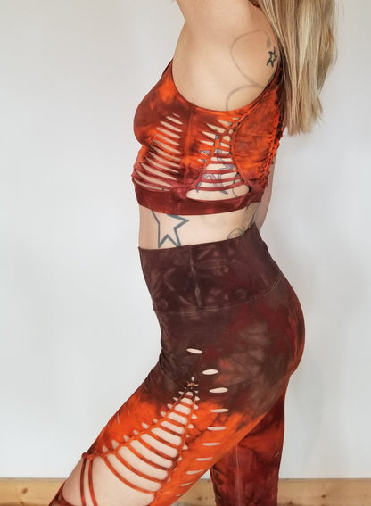 Brown Rust Crop top Hand dyed Yoga Slit weave Fire hula hoop __etsy:2927480860