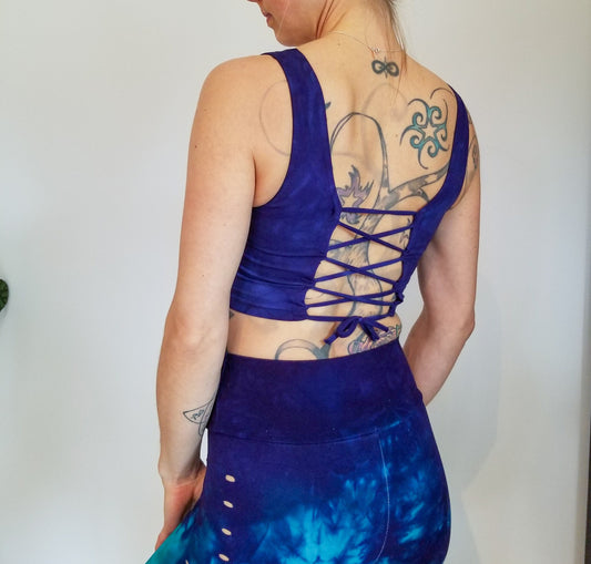 Power Berry Reversible Lace Up Crop Top Open back Yoga Tank