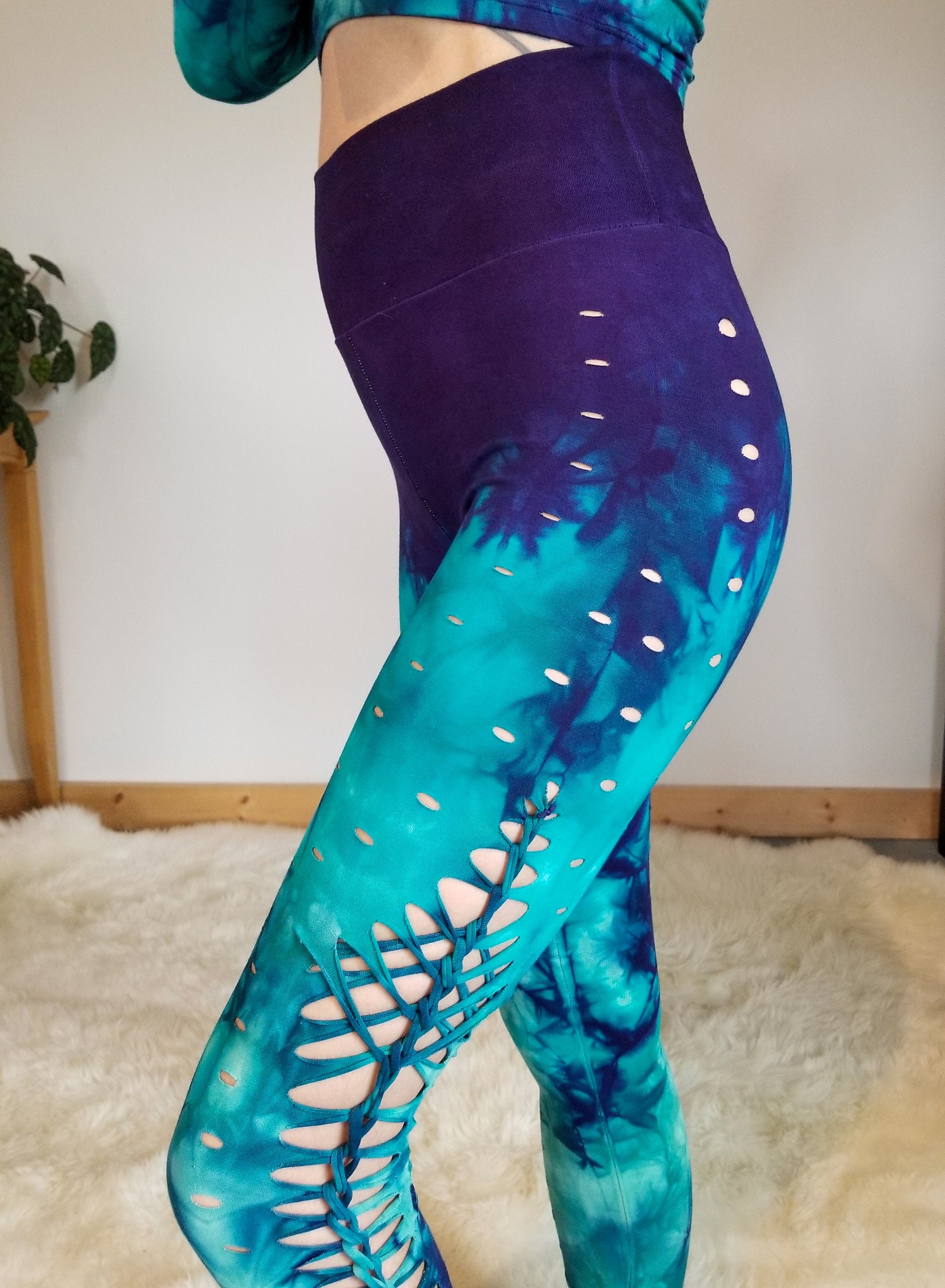 Hand Dyed Braided Leggings: Purple Jade Cotton Yoga Pants __etsy:2927501332