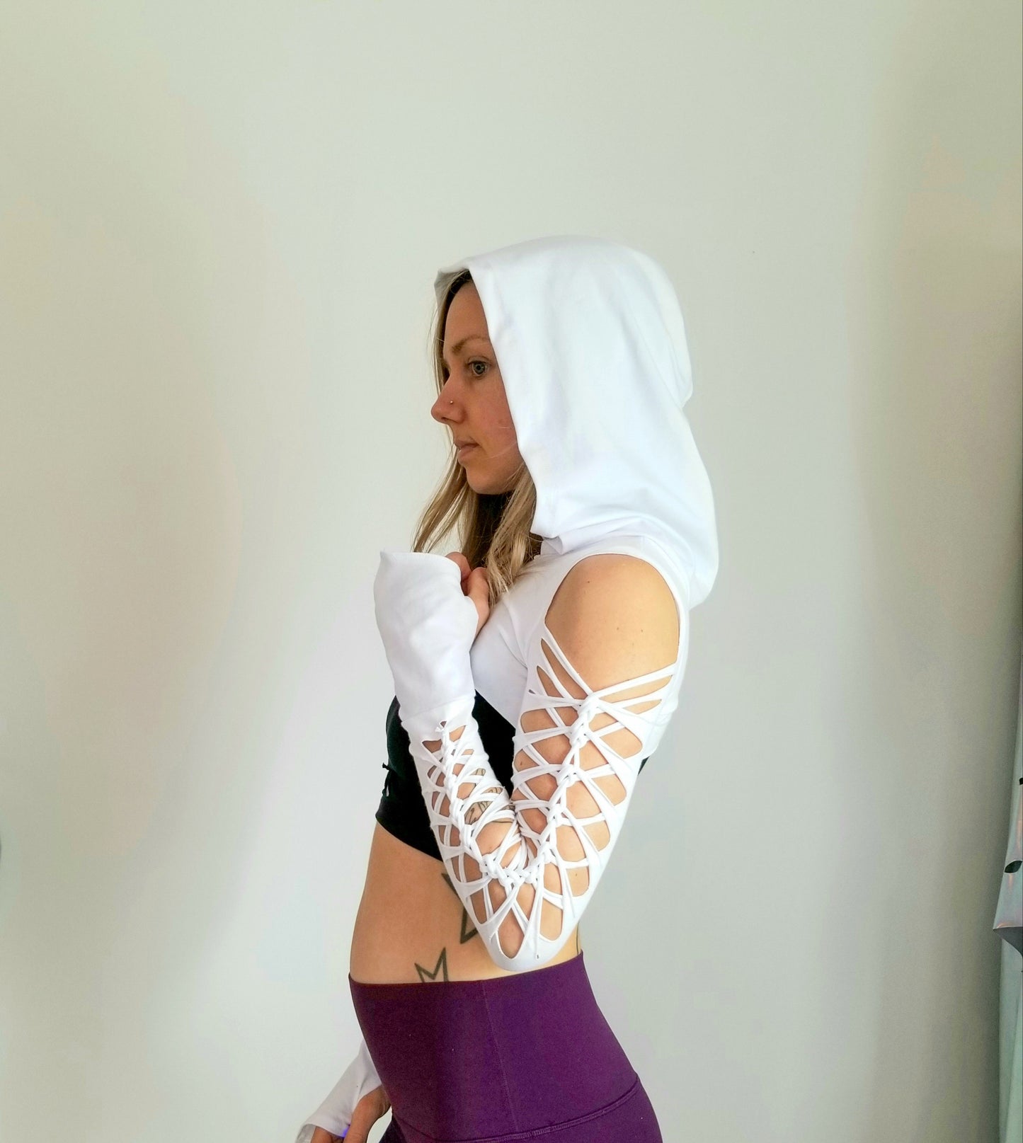 Reveal Hooded Long Sleeved Shrug Braided Shirt/Festival//Yoga//Boho