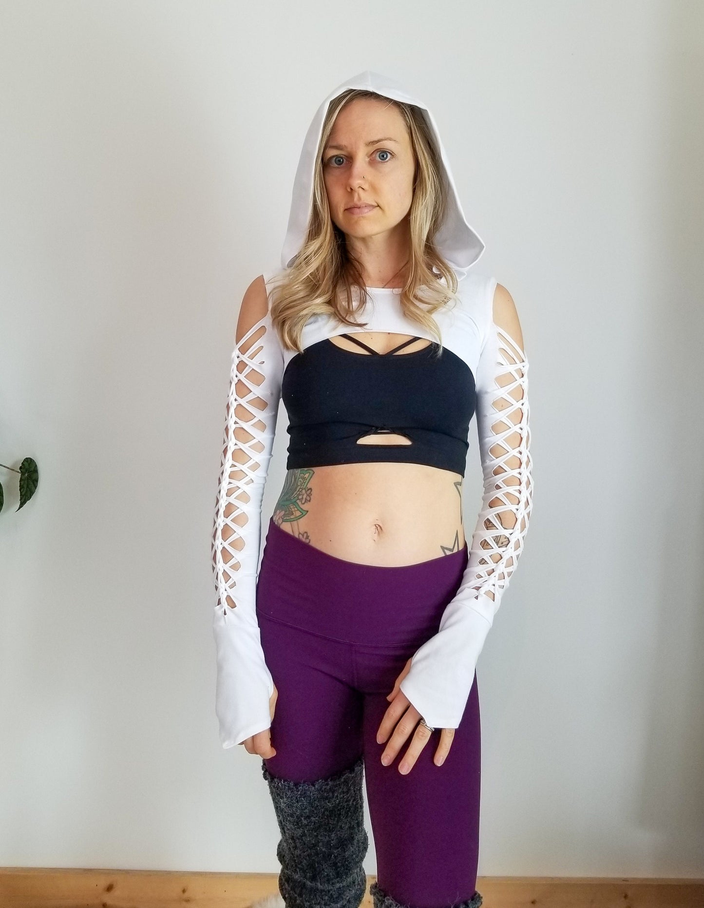 Reveal Hooded Shrug - Braided Long Sleeve Open Front Top for Festival Yoga & Boho Style __etsy:2955241035