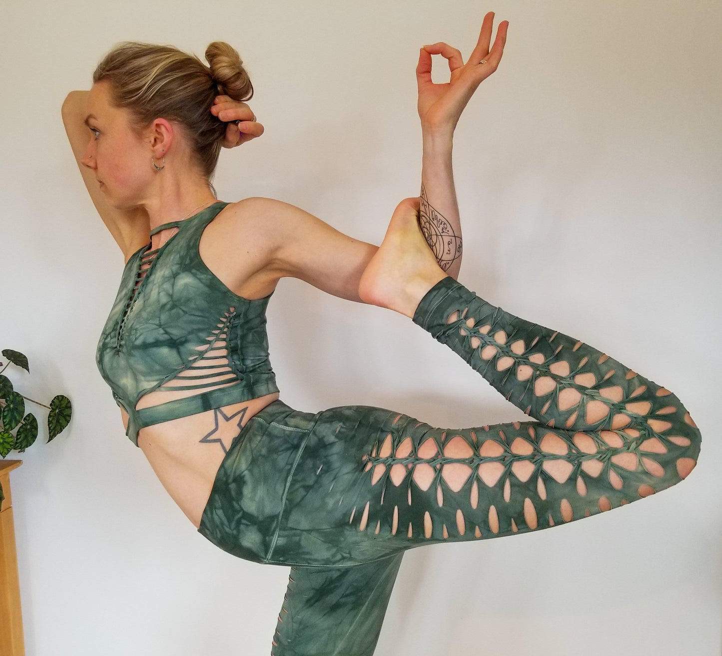 Sage Crop top Hand dyed Yoga Slit weave Fire hula hoop