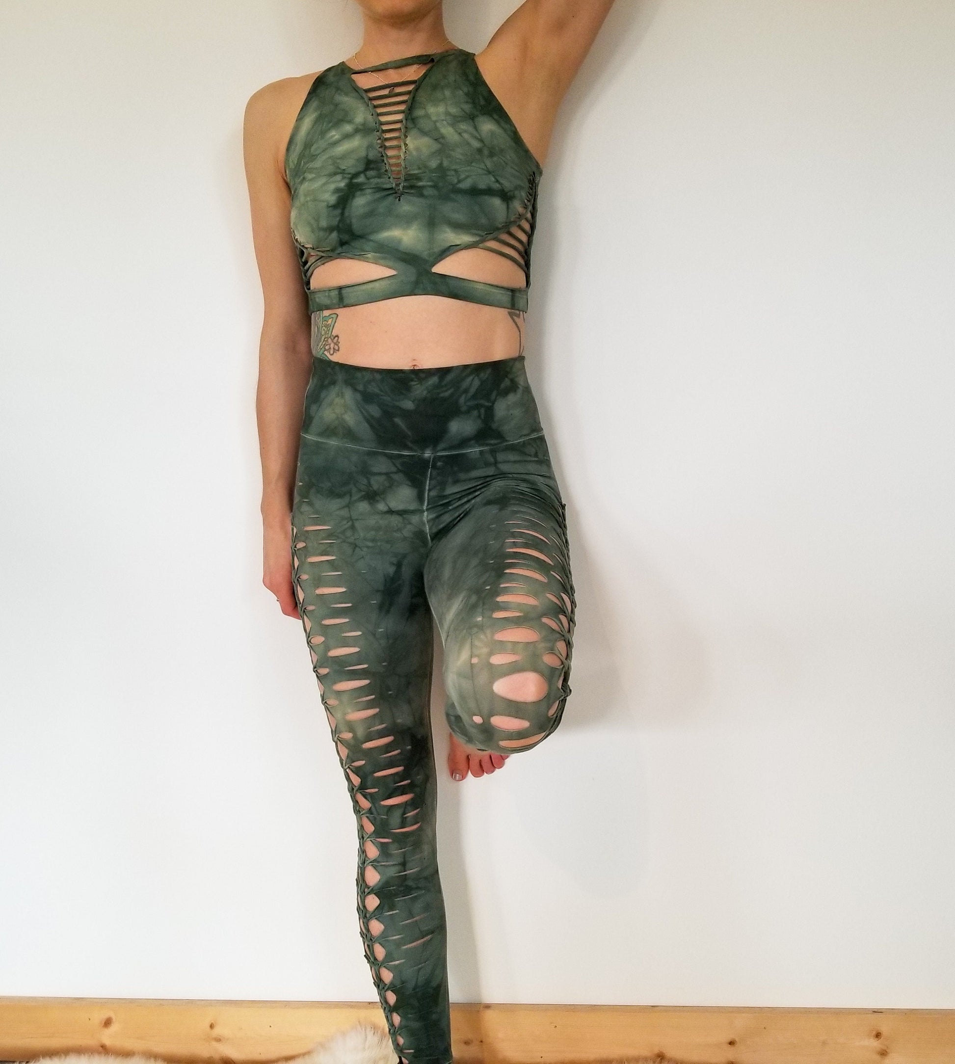 Sage Crop top Hand dyed Yoga Slit weave Fire hula hoop __etsy:2973045727
