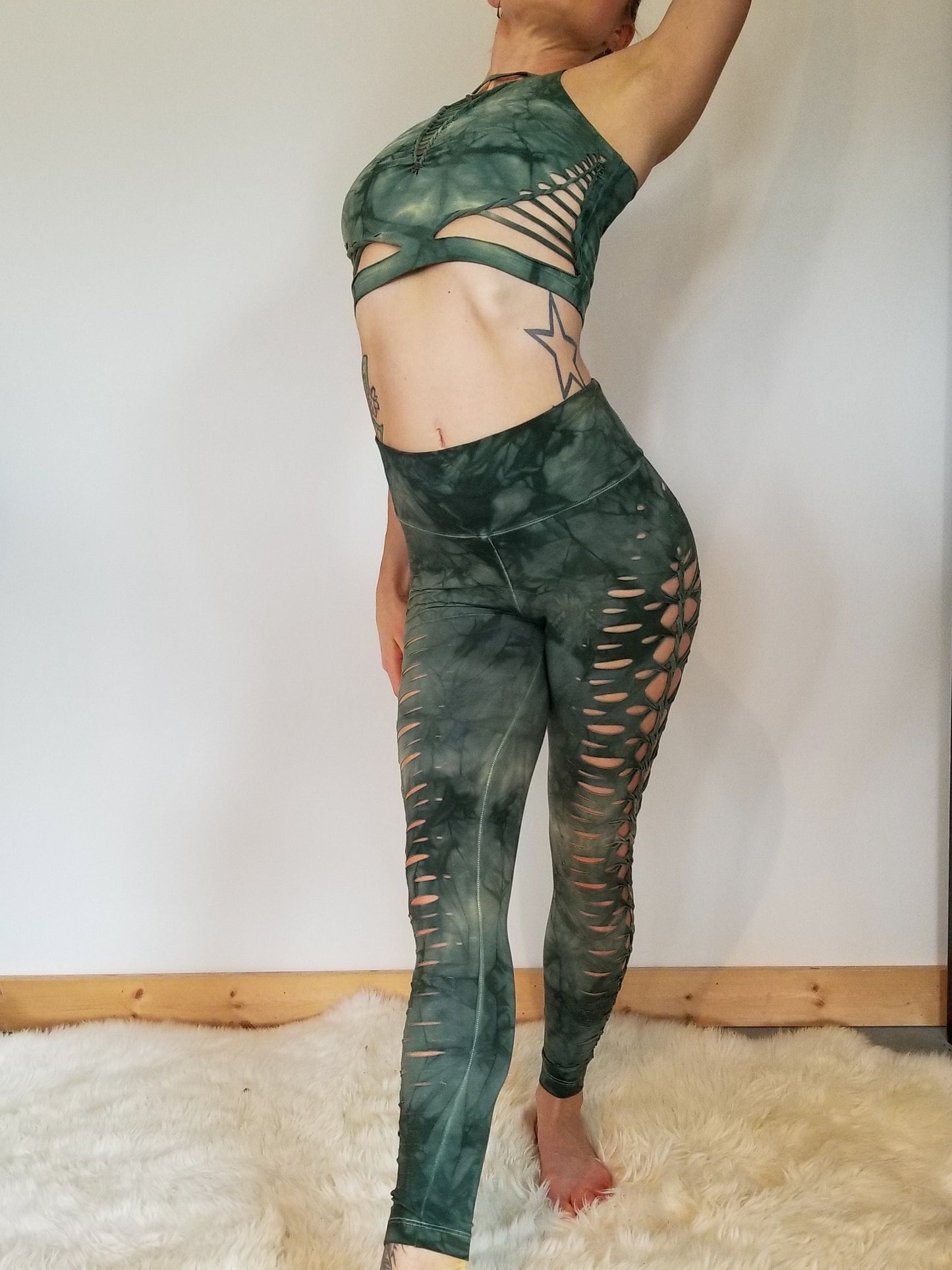 Sage Crop top Hand dyed Yoga Slit weave Fire hula hoop __etsy:2973045935